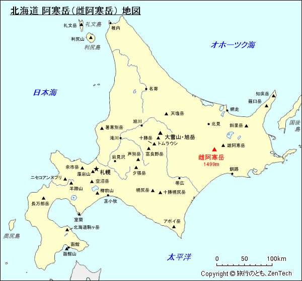 北海道 阿寒岳（雌阿寒岳） 地図