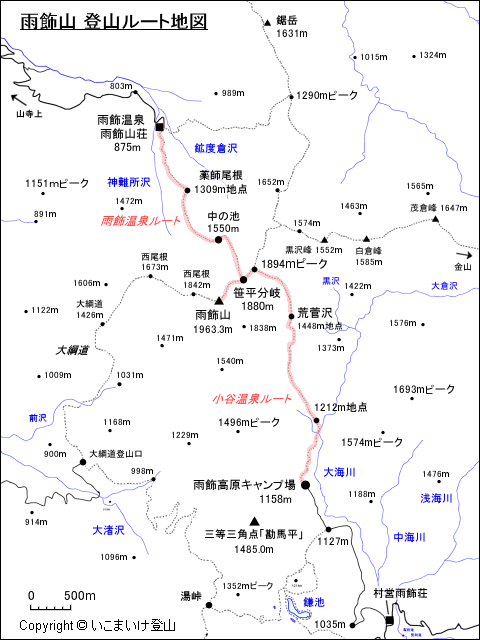 雨飾山地図