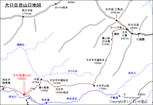 大日岳登山口地図