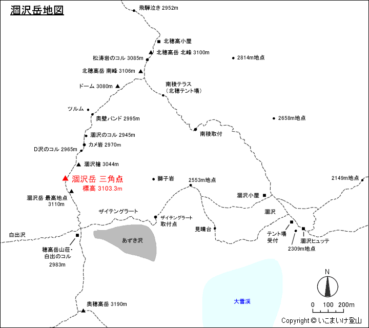 涸沢岳地図