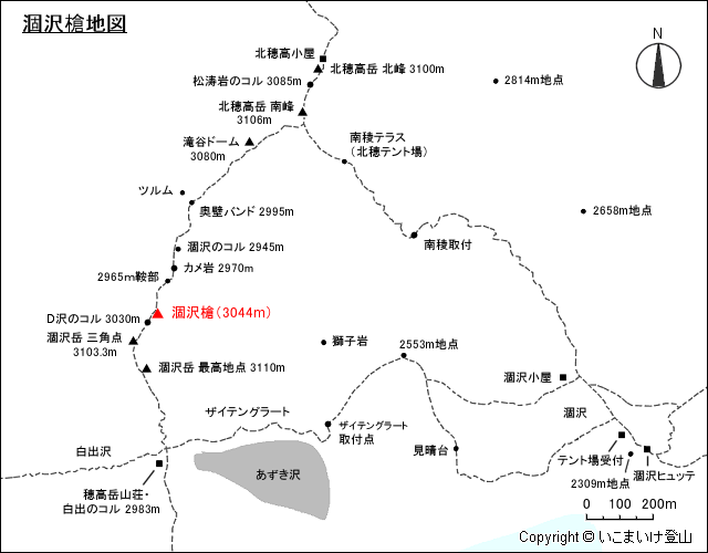 涸沢槍地図