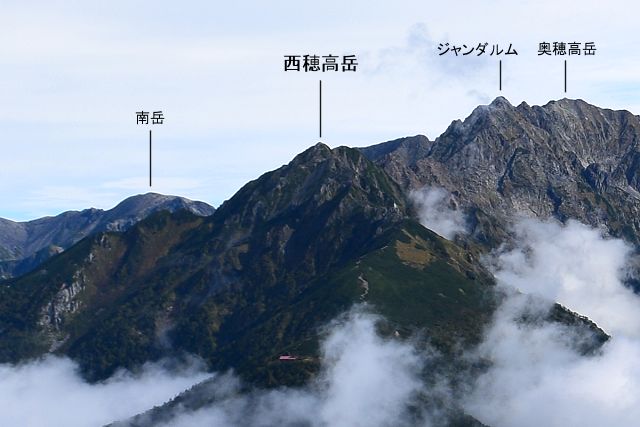 焼岳から眺めた西穂高岳