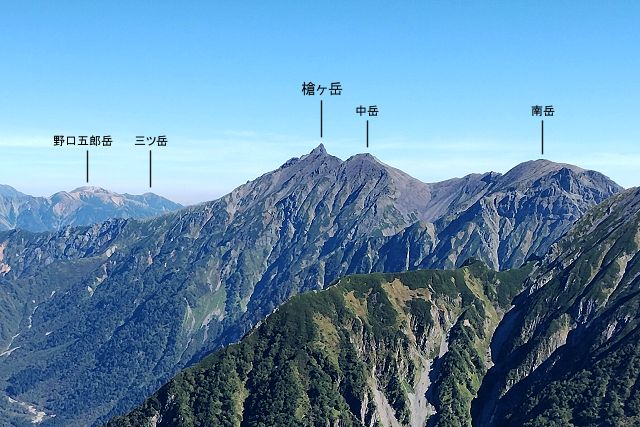 西穂高岳から眺めた槍ヶ岳