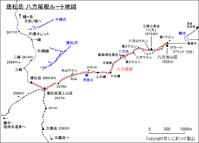 唐松岳 八方尾根ルート地図