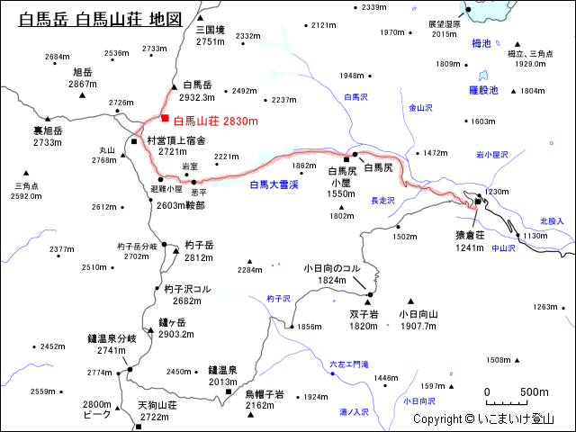 白馬岳 白馬山荘 地図