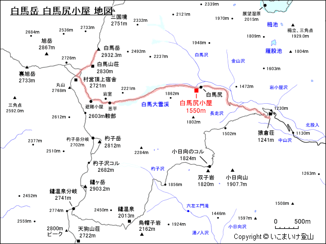 白馬岳 白馬尻小屋 地図