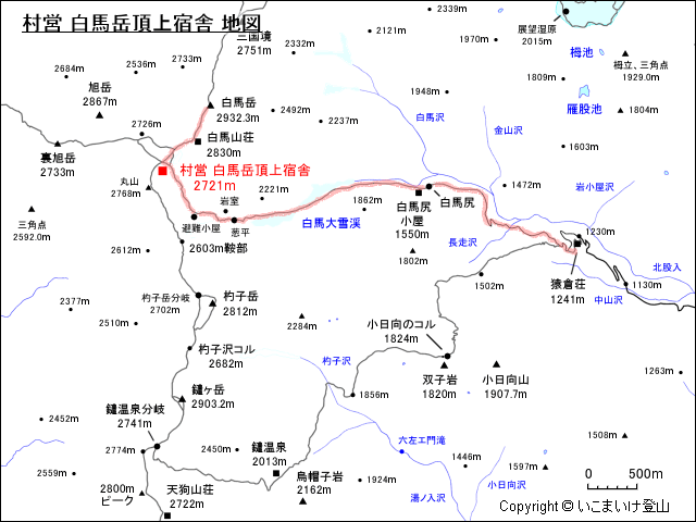白馬岳 村営 白馬岳頂上宿舎 地図