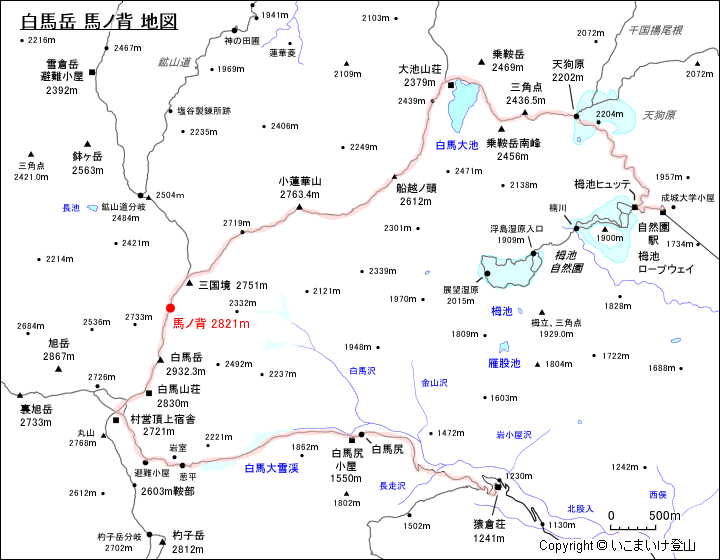 白馬岳 馬ノ背 地図