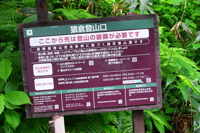 猿倉登山口 案内板