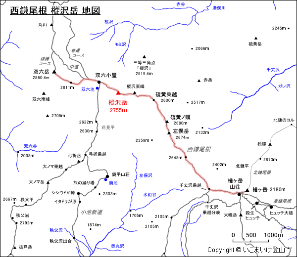 西鎌尾根 樅沢岳 地図