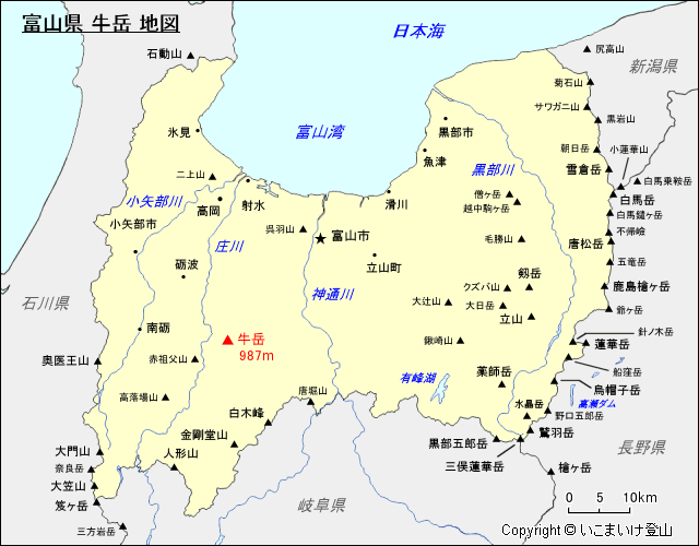 富山県 牛岳 地図