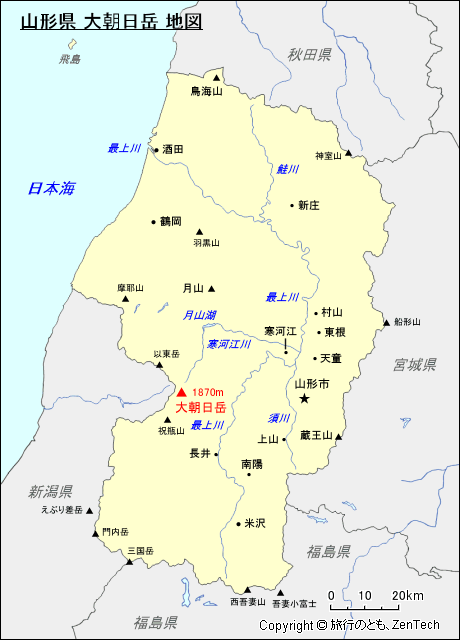 山形県 大朝日岳 地図