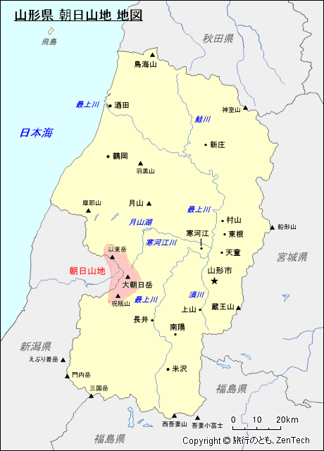 山形県 朝日山地 地図