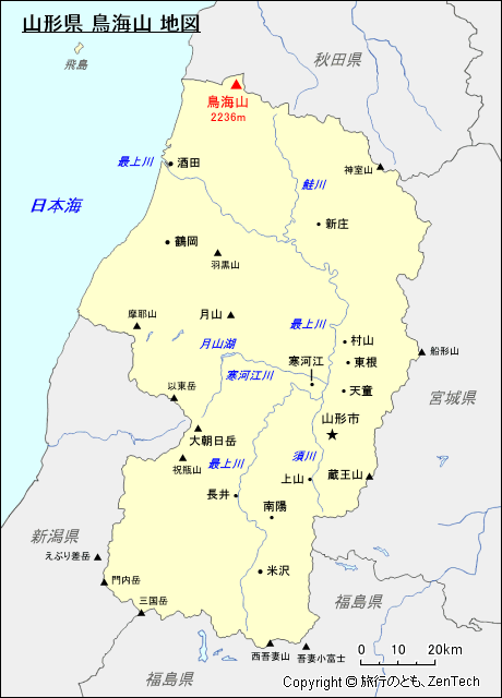 山形県 鳥海山 地図