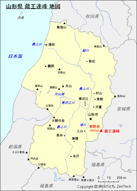 山形県 蔵王連峰 地図