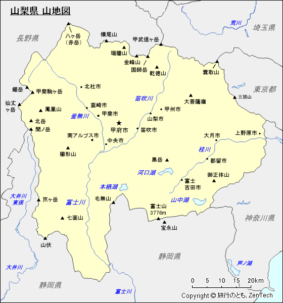 山梨県 山地図